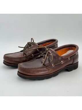 Timberland Heritage 3-Eye Handsewn Lug Boat Shoes Brown Leather Mens 12 Moc Toe